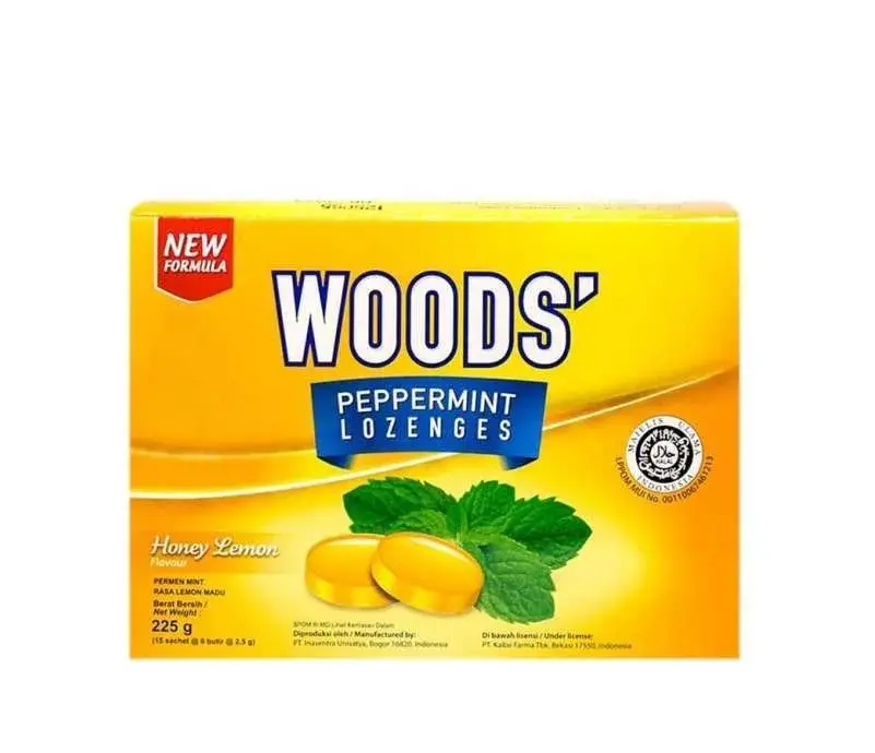WOODS PERMEN LOZENGES HONEY LEMON (Box/15 Sachet)